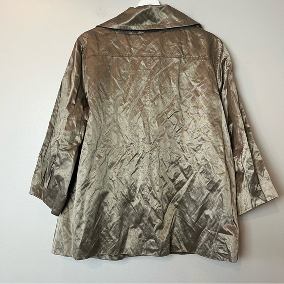 Chico’s Metallic Gold Lightweight Button Front Jacket Boxy Sleeves 3 (XL) - Picture 3 of 9